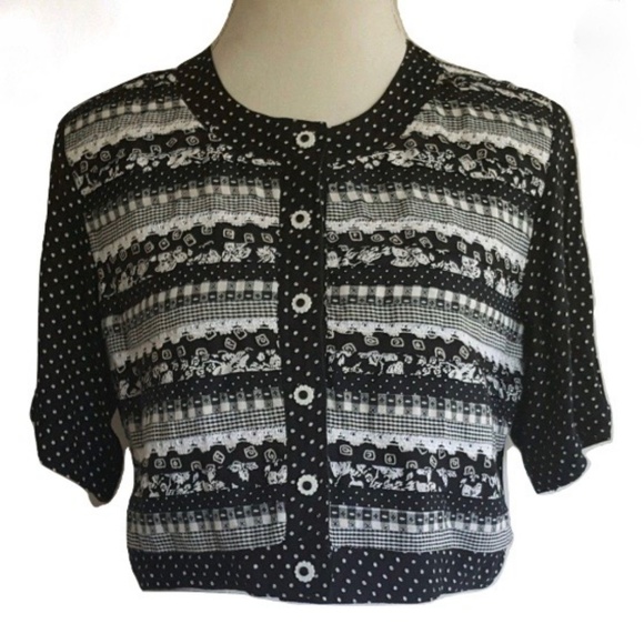 Vintage Jackets & Blazers - Tiered Cropped Jacket Top B/W Lace Button Up Sz 12